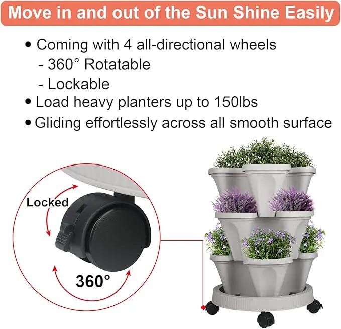 Vertical Planter 3 Tier Stackable Planters Garden Planters Strawberry Herb Flower and Vegetable Planter Indoor Outdoor Gardening Pots with Removable Wheels and Tools by GreenHaven Gardens