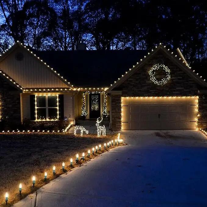 C9 Christmas Lights Outdoor, 2 Packs Total 51.4 Ft 40 Bulbs Christmas Pathway Lights, Waterproof Walkway Lights for Outside Driveway Sidewalk Outdoor Christmas Decorations Yard, Clear by GreenHaven Gardens