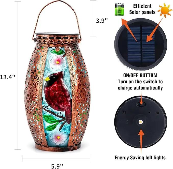 Larekook Outdoor Solar Lantern-Waterproof Cardinal Hanging Metal Decorative Lights for Patio Table Garden Pathway Yard with Super Bright Warm White LED,Large Solar Panels,Auto On/Off Sensor by GreenHaven Gardens