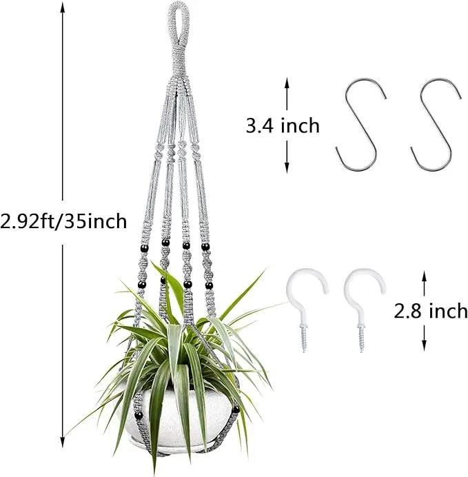 Augshy 2 Packs Macrame Hanging Planter, Indoor Hanging Planter Basket with Wood Beads Decorative Macrame Pot Hanger for Home Decor (Grey) by GreenHaven Gardens