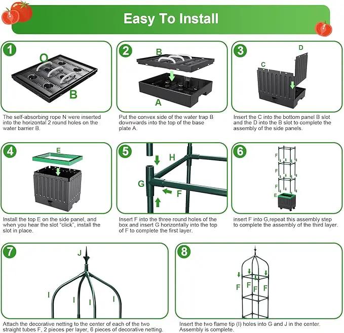 Raised Garden Bed Planter Boxes with Trellis,1pcs 70.9"Self-Watering Tomato Planter Boxes with Trellis for Climbing Vegetables Plants Flowers Tomato with Wheels,Use for Indoor Outdoor (Black) by GreenHaven Gardens