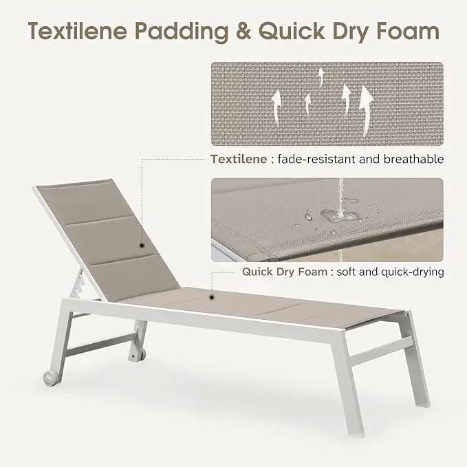 PURPLE LEAF Outdoor Chaise Lounge Set Adjustable Sunbathing Recliner with Side Table for Poolside Beach Outside Patio Aluminum Chaise Lounger Khaki by GreenHaven Gardens