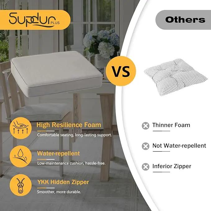 Outdoor Sunbrella Square Corner Seat Cushion, 18.5"x16"x3", Set of 4, Non Slip Outdoor Seat Cushion Pads with Removable Cover for Patio Furniture, Garden Yard Lawn, Specrtum Pebble by GreenHaven Gardens
