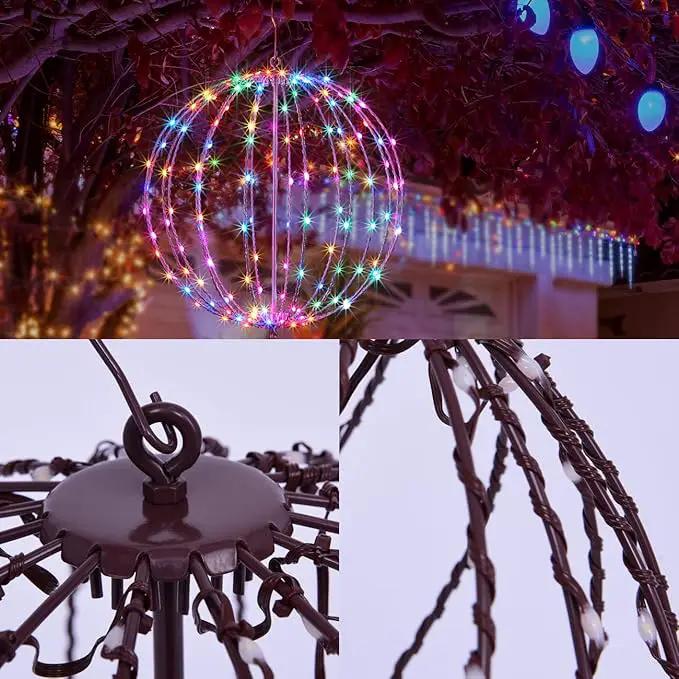 Christmas Ball Light Sphere, 12IN 96LED Hanging Tree & Pathway Lights [Foldable Metal Frame, UL Listed] - White, RGB by GreenHaven Gardens