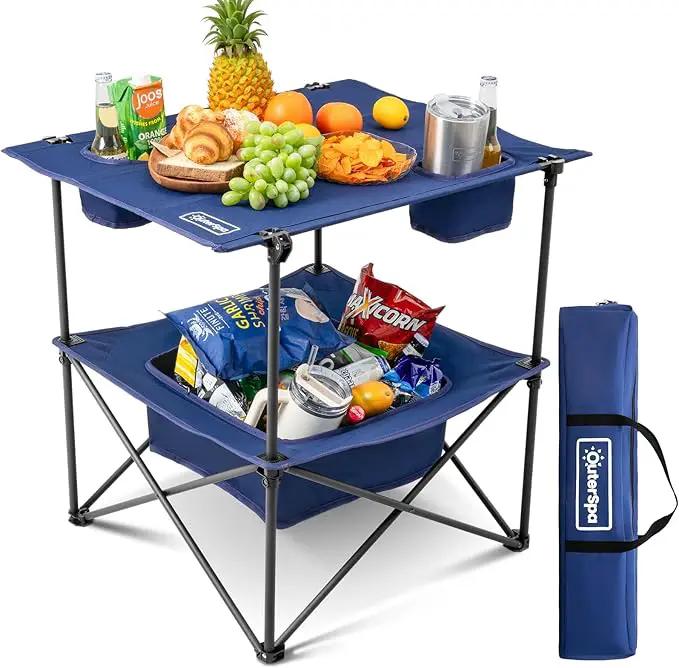 Folding Camping Table, Portable Outdoor Picnic Table, Rectangular Lightweight Camp Table with Storage, Cup Holder and Carry Bag for Barbeque Beach Camping and Tailgate by GreenHaven Gardens