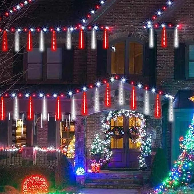 Solar Meteor Shower Lights Outdoor Waterproof, Christmas Decorations Lights Solar Powered, 16 Tubes 384LED Rain Drop Lights, Snow Cascading String Lights for Tree Party Garden Decor (Red and White) by GreenHaven Gardens