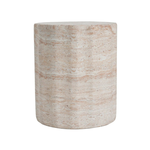 Elegant Indoor/Outdoor Lightweight Concrete Side Table With Travertine - Beige