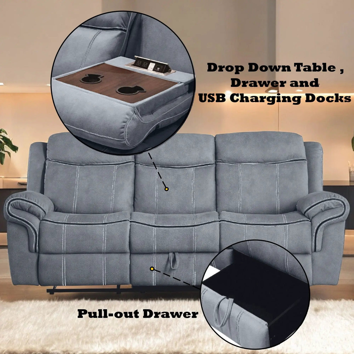 Zubaida - Sofa w/USB Dock & Console(Motion) by Unique Piece Furniture