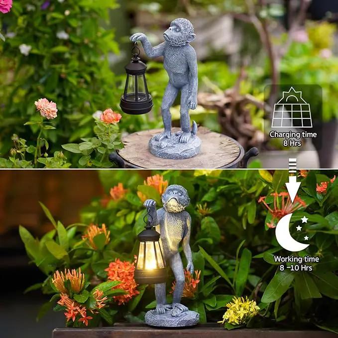 Garden Statue Monkey Figurine - Monkey Decor with Solar Powered Led Lights for Patio Lawn Balcony Yard - Ideal Gift for Women Moms Grandma Housewarming by GreenHaven Gardens