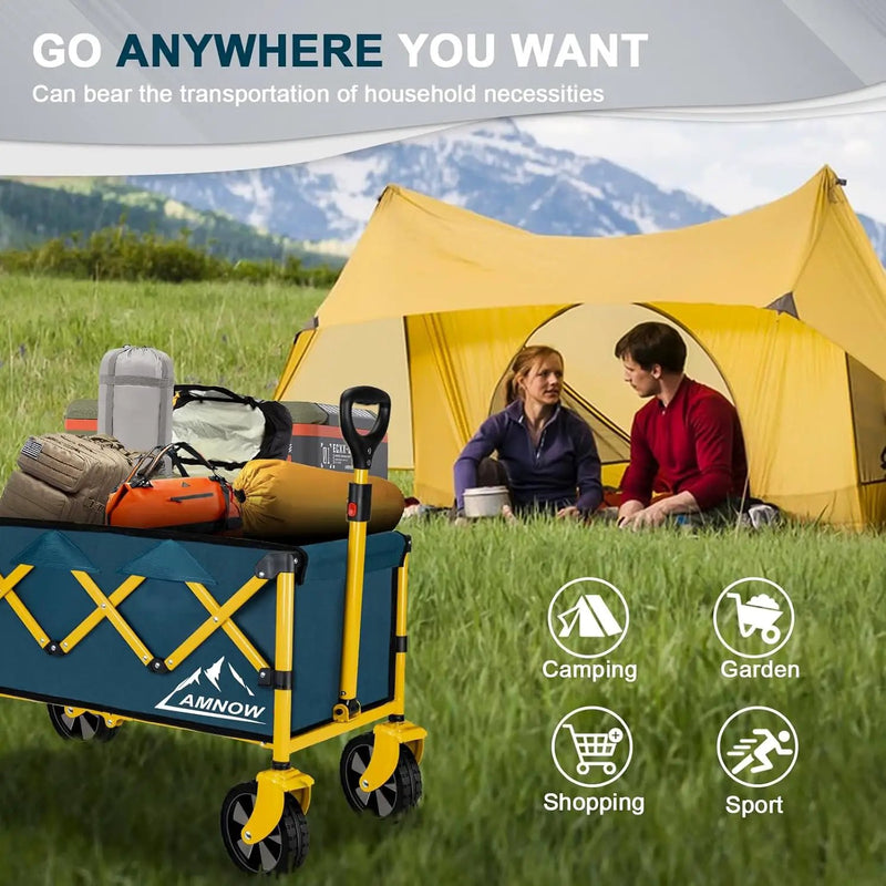 Collapsible Wagon Cart with Wheels Foldable, Folding Wagons Carts with Silent Universal Wheels, Large Grocery Cart On Wheels, Heavy Duty Utility Wagon for Shopping Beach Sports Fishing Camping, Green by GreenHaven Gardens