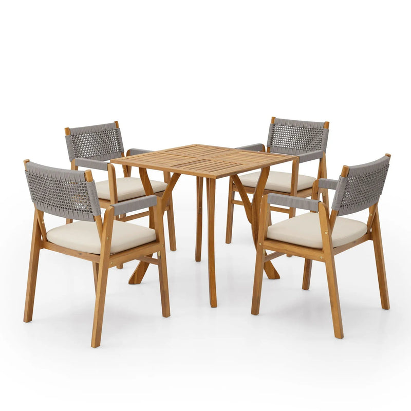 Outdoor Rustic Patio Acacia Bistro Set With Cushions by HouseOfZazla