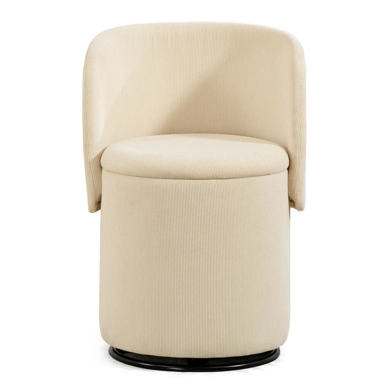 Barrel Chair, Built In Storage, 360° Swivel - Beige by HouseOfZazla