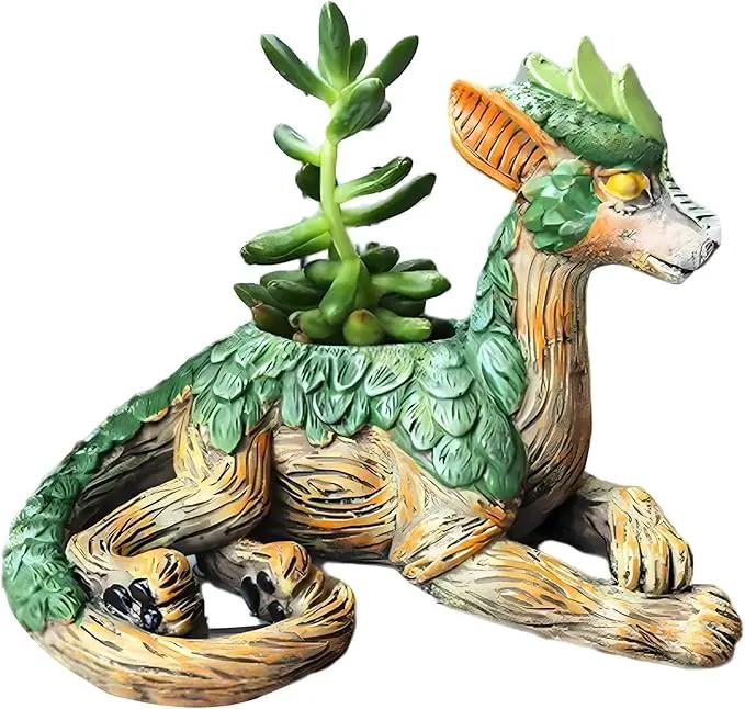 Funny Dragon Planter, Resin Animal Planter, Dragon Statue Outdoor, Dragon Figurines, Unique Succulent Pots with Drainage Hole, Dragon Yard Decor for Outside Lawn Patio Patio Yard Ornament Gifts (A) by GreenHaven Gardens