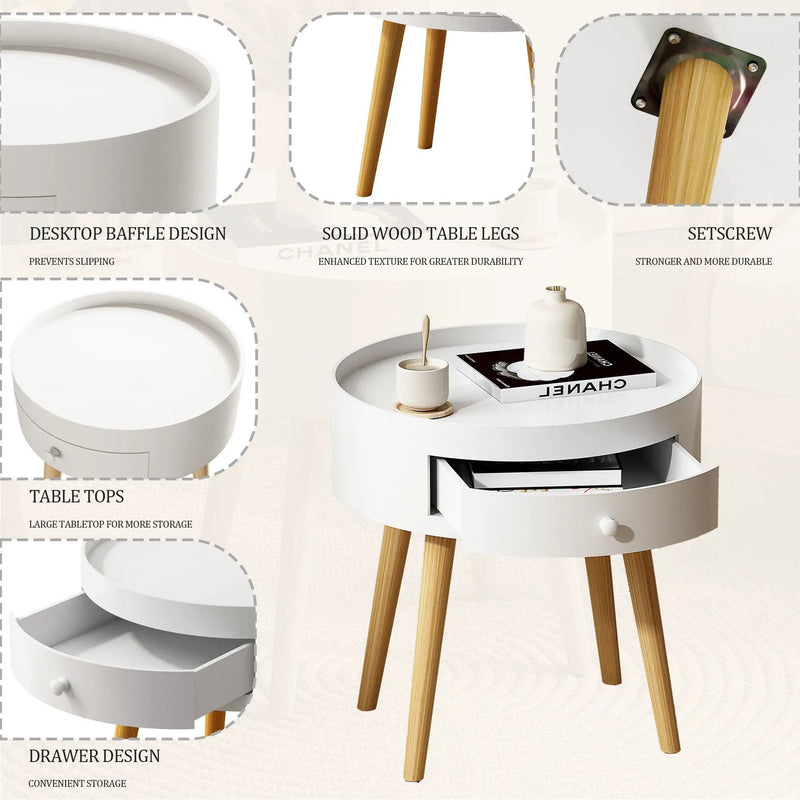 Nightstand With Storage Drawer, Bedside Table For Bedroom - White by Unique Piece Furniture