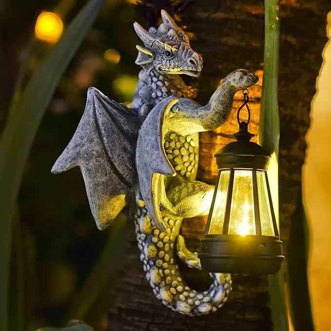 Solar Garden Decor Dragon Tree Hugger - 9.3 Inch Garden Statues Lawn Ornaments for Outside Balcony Yard Whimsical Art Outdoor,Mothers Day Gifts for Mom Grandma Women by GreenHaven Gardens