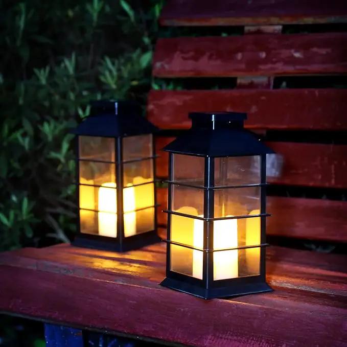 2 Pack Outdoor Garden Hanging Lanterns with Waterproof LED Flickering Flameless Candle Solar Powered Lights Yard Decor Outdoor Decorative for Pathway Courtyard Party Patio Christmas (Black) by GreenHaven Gardens