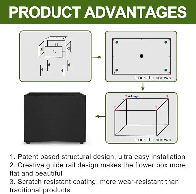 Planter Box Rectangular Block - 16×12×12IN Galvanized Steel Metal Long Box Planter Easy Installation Modern Outdoor Tall Planters All-Weather Use with Drainage Holes for Patio/Porch(Black) by GreenHaven Gardens