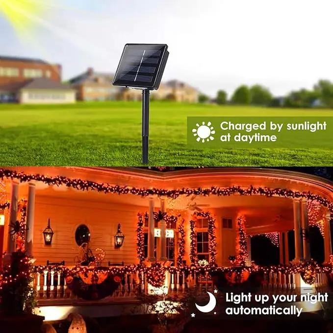 Solar String Lights Outdoor, 2-Pack Total 80FT 200 LED Solar Christmas Twinkle Lights Outside Waterproof Copper Wire 8 Modes Solar Fairy Lights for Garden Tree Party Birthday Christmas Decor(Orange) by GreenHaven Gardens
