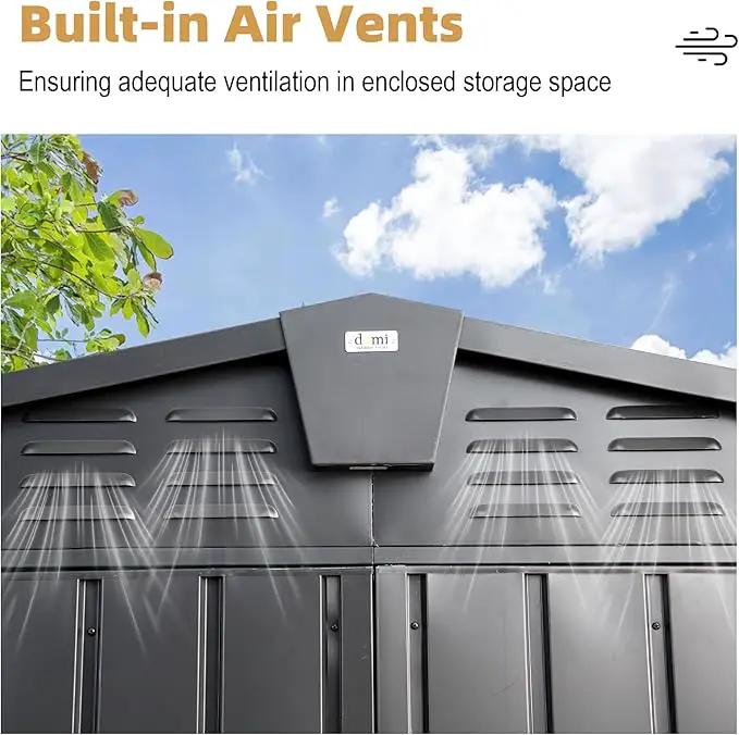 Domi Outdoor Storage Shed 11’ x 9’, Metal Sheds with Galvanized Steel Frame & Windows & Lockable Door, Garden Shed Tool Storage Room for Patio, Grey by GreenHaven Gardens