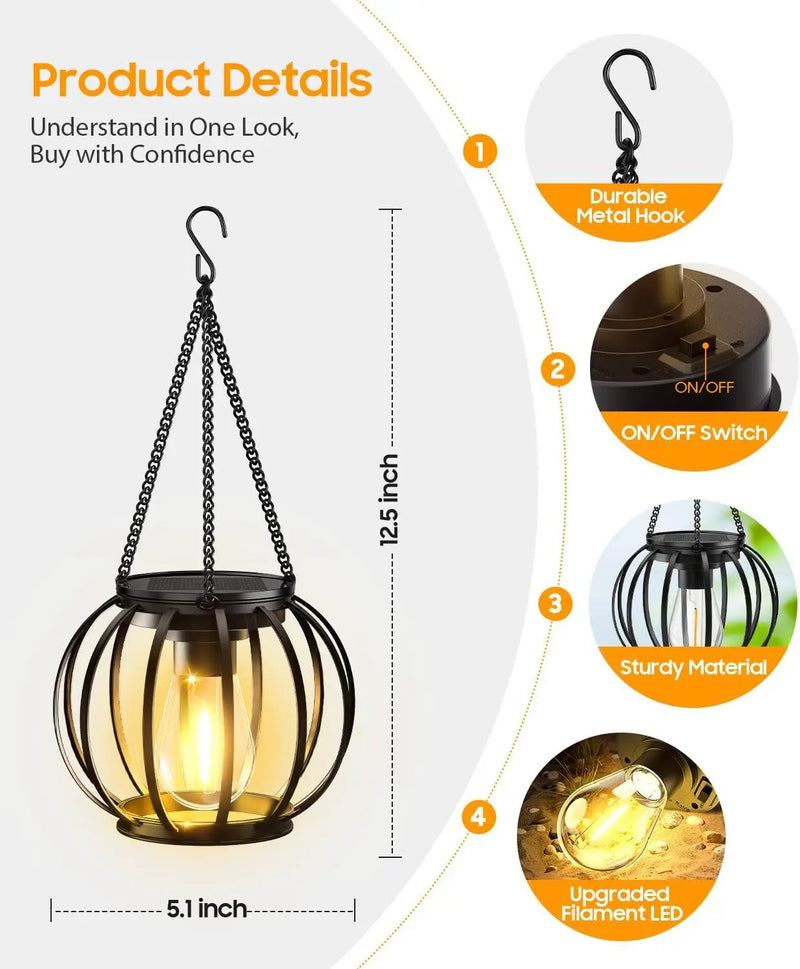 KOOPER Solar Lanterns Outdoor Waterproof, Upgraded Metal Hanging Solar Lights Outdoor Lanterns, Brighter Auto On/Off Outdoor Hanging Lantern for Yard Patio Pathway Porch Garden Decor 2 Pack by GreenHaven Gardens