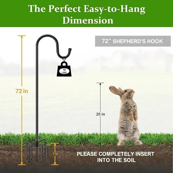 Shepherds Hooks for Outdoor with 7 Base Prongs, 72 Inches Heavy Duty Garden Bird Feeder Pole for Hanging Lantern, Plant Baskets, Solar Light Lanterns, Outdoor Plant Hanger Hook,1 Pack by GreenHaven Gardens