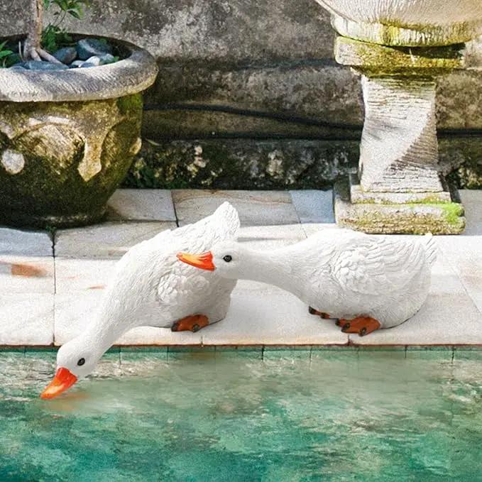 Garden Duck Statues Christmas Pond Decor Resin Goose Sculptures & Statues Funny Animal Outdoor Figurines Yard Art for Patio Pool Lawn, Ideal Gifts for Women Mom by GreenHaven Gardens