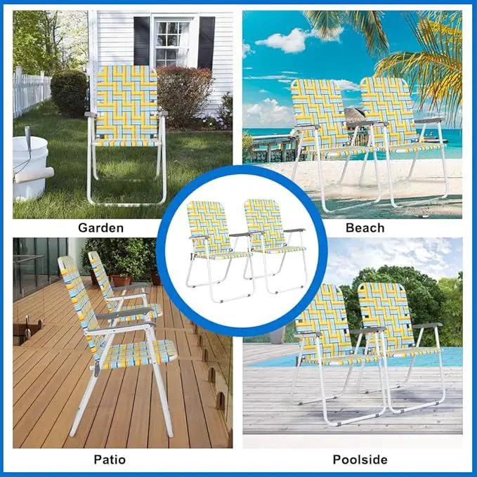 VINGLI Patio Lawn Webbed Folding Chairs Set of 2, Outdoor Beach Chair Portable Dining Chair for Outdoor Yard, Garden (Yellow, Classic) by GreenHaven Gardens