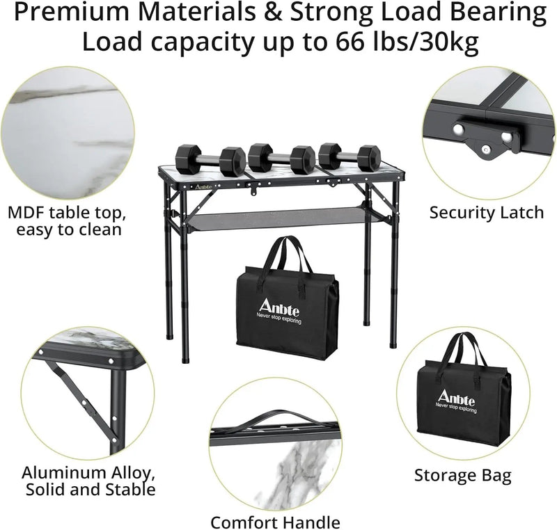 Folding Camping Table, Aluminum Small Folding Table 3 Adjustable Height Max 27.5", Portable Table with Carry Handle, Lightweight, for Outdoor Indoor Travel Camping Picnic BBQ, 34.6" x 15.7" by GreenHaven Gardens