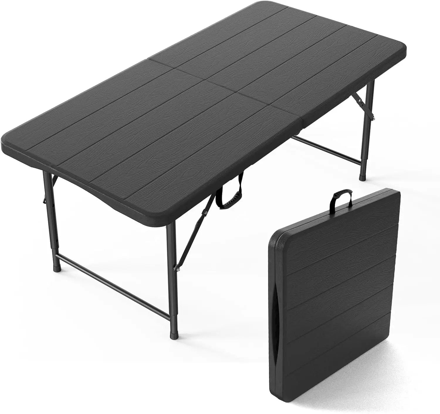 VINGLI 4 FT Plastic Folding Camping Table,3-Level Adjustable Height, Portable in/Outdoor Party Picnic Dining Desk,Off-White Garden Soccer Multipurpose Entertaining Activities, Black by GreenHaven Gardens