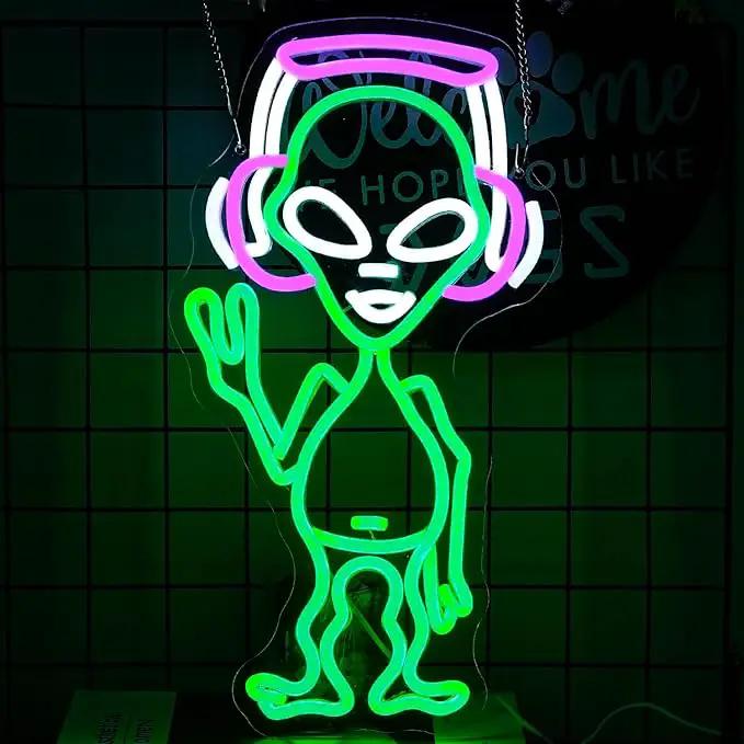 Alien Neon Sign for Wall Decor - Green Music Neon Light Dimmable Cool LED Light Up Sign for Music Studio, Game Room, Party, Bar, Man Cave Decoration by GreenHaven Gardens