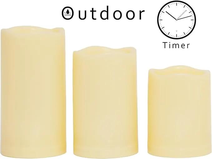 CANDLE CHOICE Waterproof Outdoor Battery Operated Flameless Candles with Timer Realistic Flickering Plastic Fake Electric LED Pillar Lights for Lantern Garden Wedding Christmas Decorations 3 Pack by GreenHaven Gardens