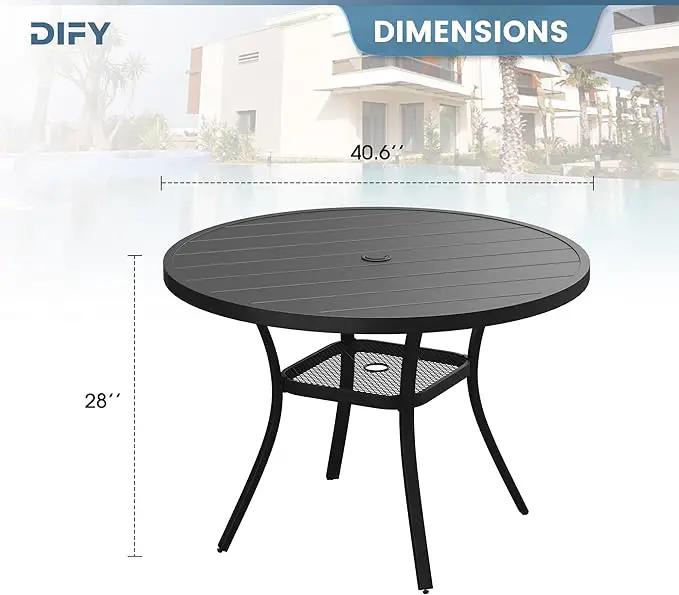 DIFY Outdoor Dining Table for 4, Round Patio Table with Umbrella Hole for Garden, Backyard and Porch (Black) by GreenHaven Gardens