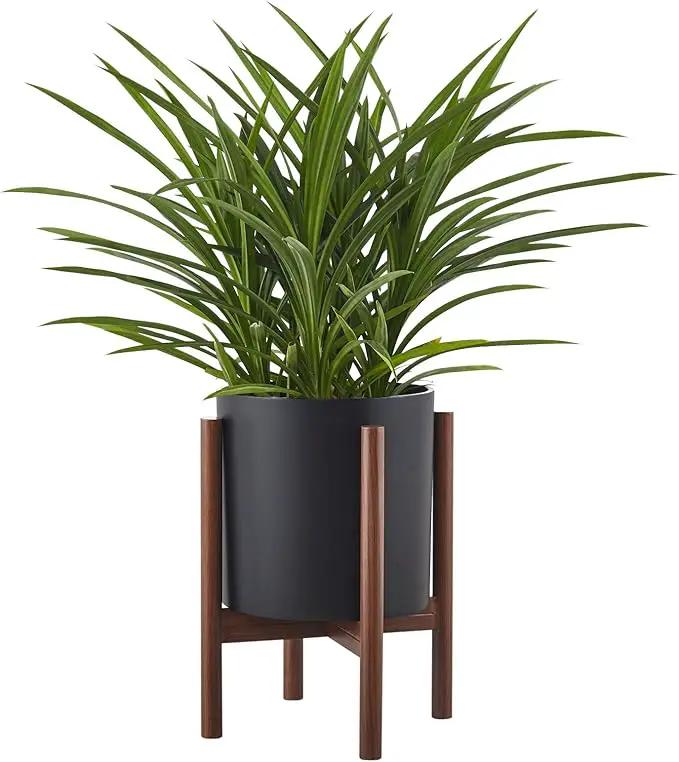 FaithLand Plant Pot 10 inch - Perfectly Fits Mid-Century Modern Plant Stand - Drainage Plug and Drainage Mesh Screen - Matte Black Planter by GreenHaven Gardens