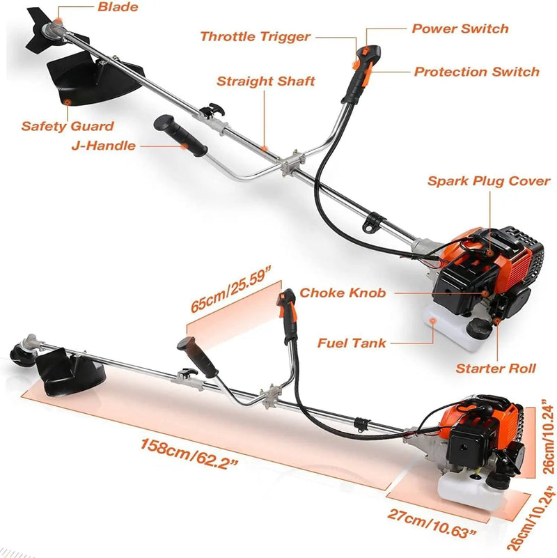 4-in-1 58CC Weed Wacker, Weed Eater Gas Powered Cordless, String Trimmers 2-Cycle Gas Brush Cutter Weed Wacker Straight Shaft Gas Grass Trimmer for Lawn and Garden Care Trimming (Orange) by GreenHaven Gardens