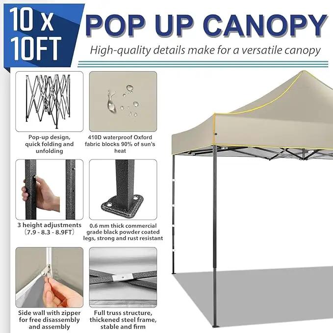 COBIZI 10x10 Heavy Duty Pop up Canopy with 4 Removable Sidewalls, Canopy Tent with Portable Bag, Ez Pop up Tent Commercial Gazebo Waterproof Sunshade for All Weather Party Camp Stall Patio,Khaki by GreenHaven Gardens