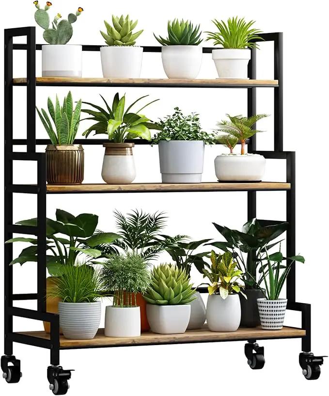 YIZAJIA Plant Stand Indoor 3 Tier Metal Board Outdoor Tiered Stands Shelf With wheel for Multiple Plants Potted Ladder Plant Holder Table Plant Pot Stand for Window Garden Balcony Living Room (3 by GreenHaven Gardens
