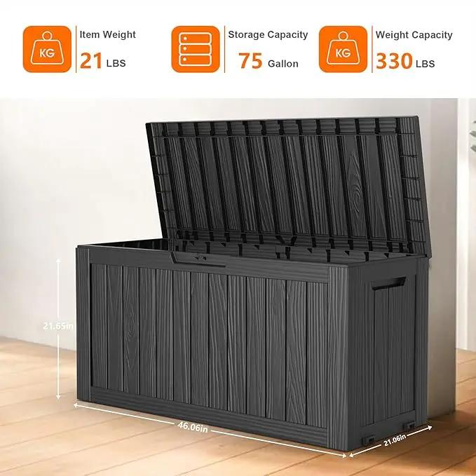 75 Gallon Resin Deck Box, Lockable Patio Outdoor Storage Box for Furniture, Garden Tools and Tools Storage, Waterproof Outside Storage Boxes - Black by GreenHaven Gardens