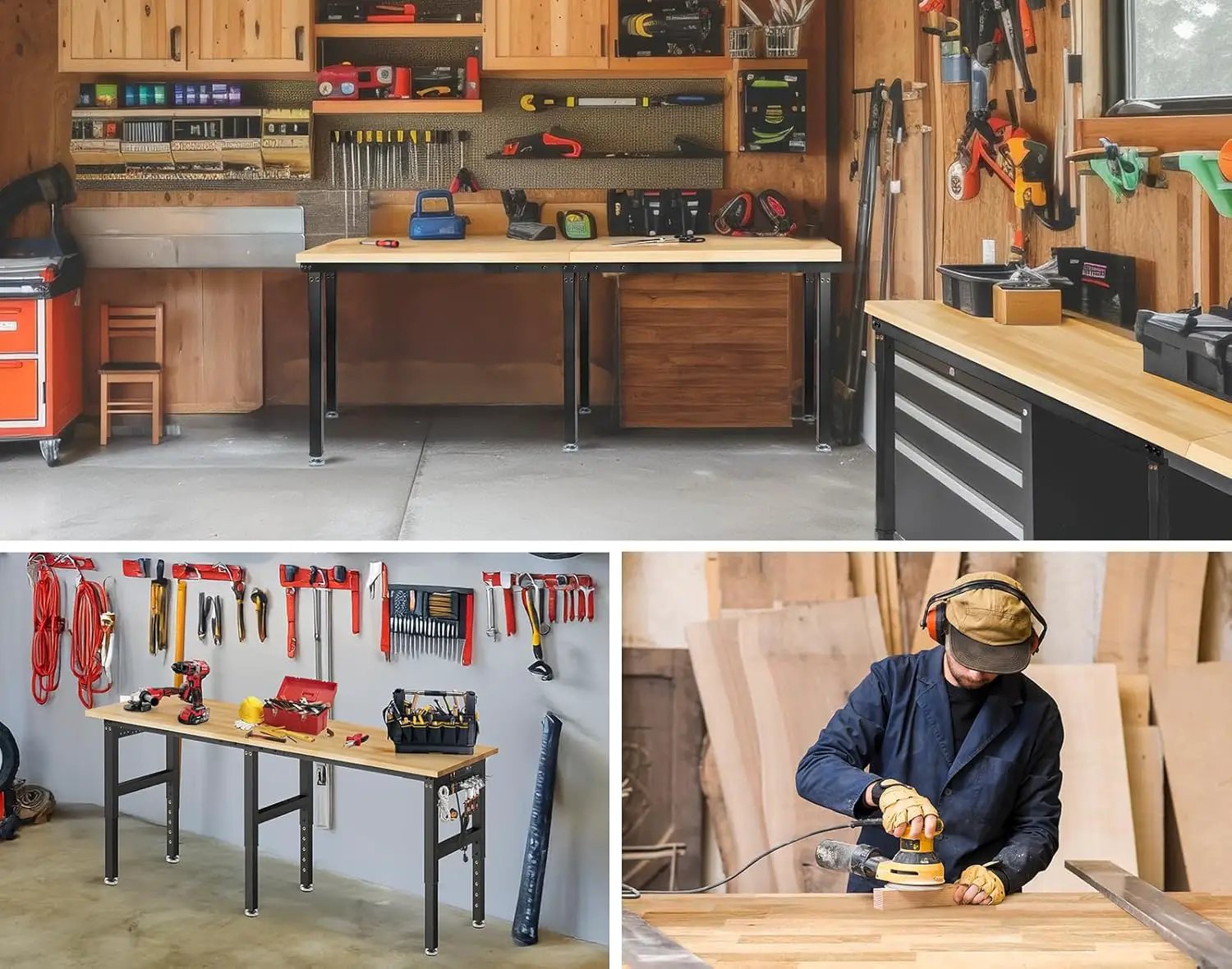 84” Adjustable Height Workbench, 5000 LBS Heavy Duty Table Rubber Wood Workstation with Power Outlet & Pegboard for Office, Garage,Workshop,Commercial,Home by GreenHaven Gardens