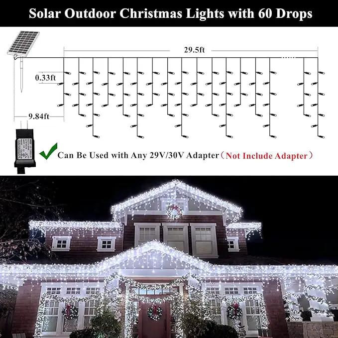 Solar Christmas Lights Outdoor Waterproof Christmas Decorations Curtain Lights 320LED 29.5ft 60 Drops, Solar Powered Rechargeable Fairy Lights for Party, Wedding, Home Decorations(White) by GreenHaven Gardens