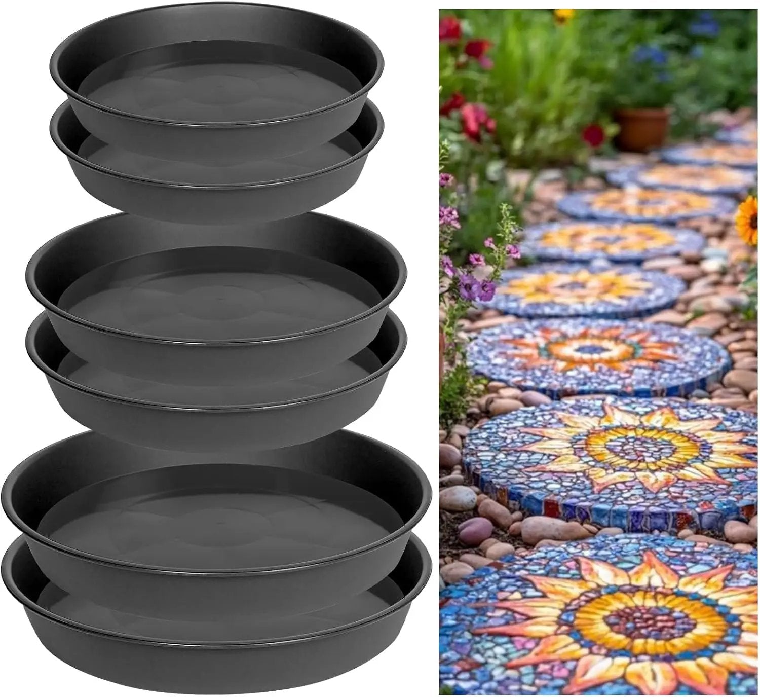 6 Pcs Round Stepping Stone Molds, 3 Size Reusable Cement Molds for Concrete, 8''/9.4''/ 10.8'' Plastic Concrete Mold for Casting Garden and Walkway by GreenHaven Gardens