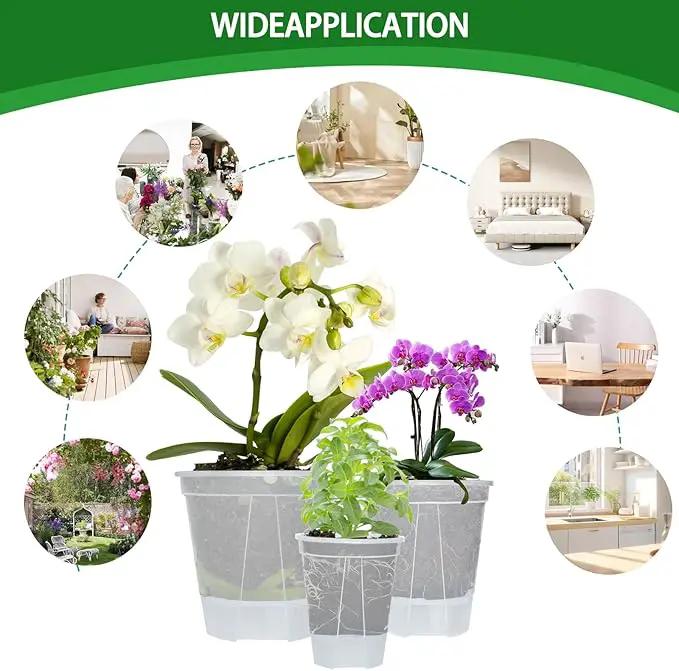 Cdd's Path 6-Pack Self Watering Pots Set with Holes for Indoor/Outdoor Plants,2 Each of 5, 6 and 7 Inch Planter Pot with Watering Hole/Reservior and Air Pipes,Clear by GreenHaven Gardens