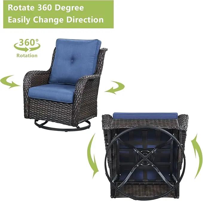 Outdoor Wicker Patio Furniture Set - 5 Piece Rattan Patio Conversation Set with 2 Rocking Swivel Chairs,2 Ottomans and 1 Loveseat for Porch Deck Backyard Garden(Brown/Blue) by GreenHaven Gardens