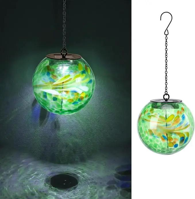 VCUTEKA Solar Hanging Lanterns, Outdoor Glass Gazing Ball Lights with Hook, Waterproof Energy-Efficient Solar Lanterns for Garden, Yard, Tree and Patio Decor, Green by GreenHaven Gardens