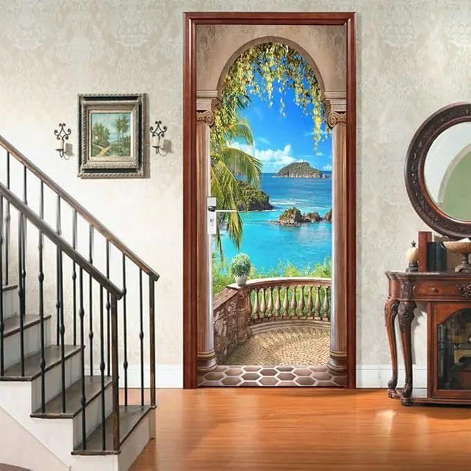 3D Door Stickers Murals - Peel & Stick Landscape - Wallpaper Decals - Removable PVC Waterproof Door Poster - Bedroom & Living Room Decoration - 37.4" x 78.7" by GreenHaven Gardens