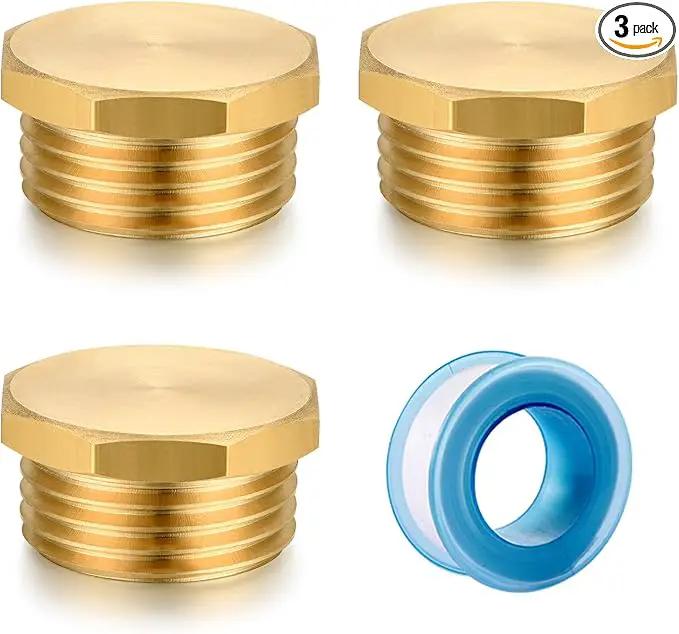 3/4" GHT Male Brass Pipe Plug Outer Garden Hose Male Threaded End Cap Plug Garden Irrigation Pipe Fittings Water Tubing Stopper （3 PCS） by GreenHaven Gardens