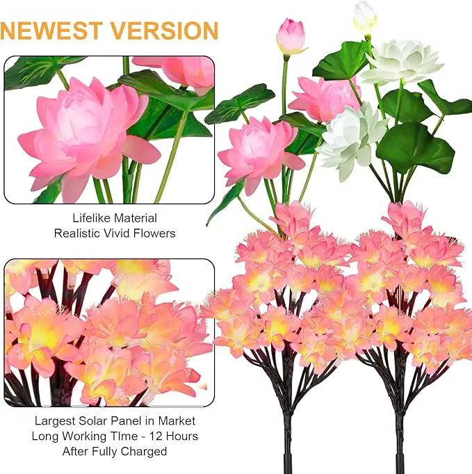 4pack Solar Flower Lights Outdoor Waterproof IP65,Solar Lotus &Peachblossom Garden Decorative Lights Led Flowers Decor Auto On/Off Bright Up to 12Hrs by GreenHaven Gardens