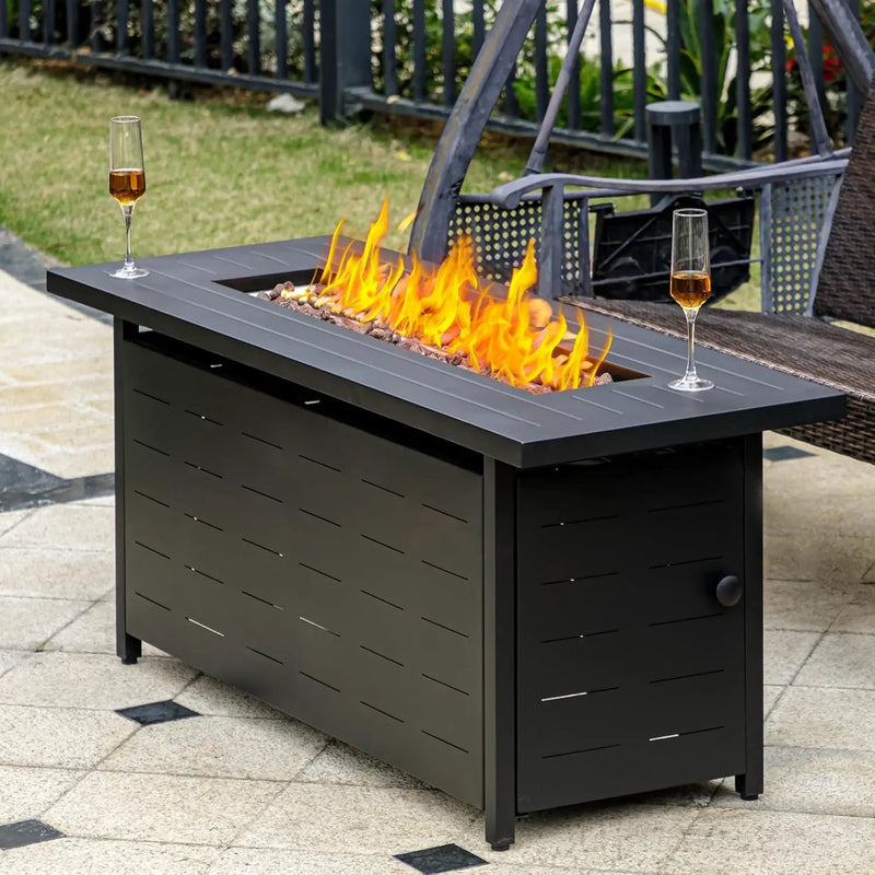 45 inch Propane Fire Pit Table,50000 BTU Gas Fire Pits Table with Lid & Lava Rock & Waterproof Cover, Outdoor Propane Firepit for Dining or Party, Outside, Patio, Garden, Yard by GreenHaven Gardens
