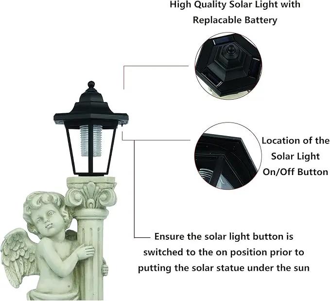 Angel Statue with Solar Lights (Right) 19.7 Inch, Outdoor Solar Angel Garden Statue with Roma Pillar for Garden Lawn Deocr, Christian Religious Gift by GreenHaven Gardens