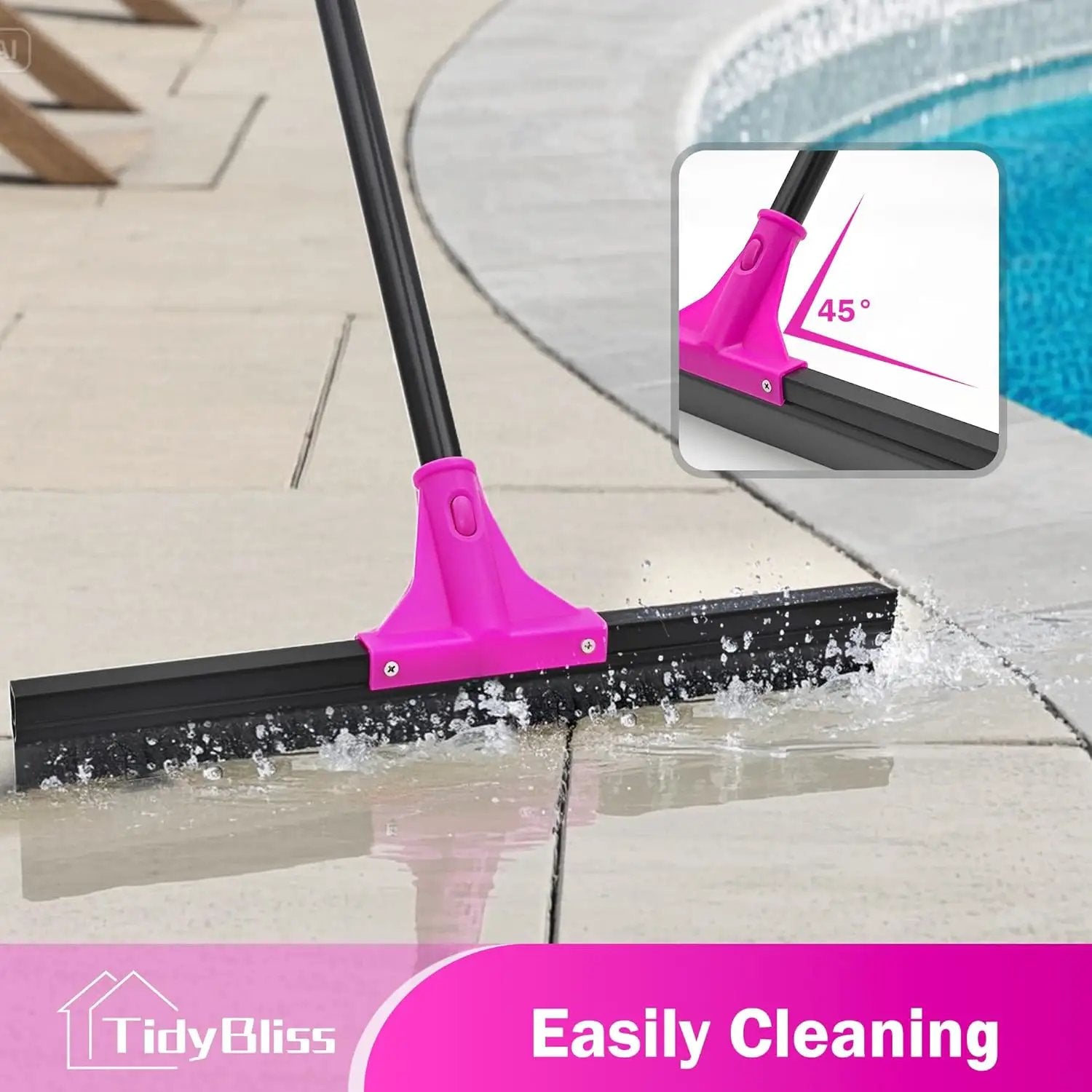 Floor Squeegee Heavy Duty with 58.3 inches Long Handle, Rubber Foam Water Scraper Broom Epoxy Wiper Mop for Cleaning Concrete Pool Rug Garage Deck Shower Window Outdoor Indoor by GreenHaven Gardens