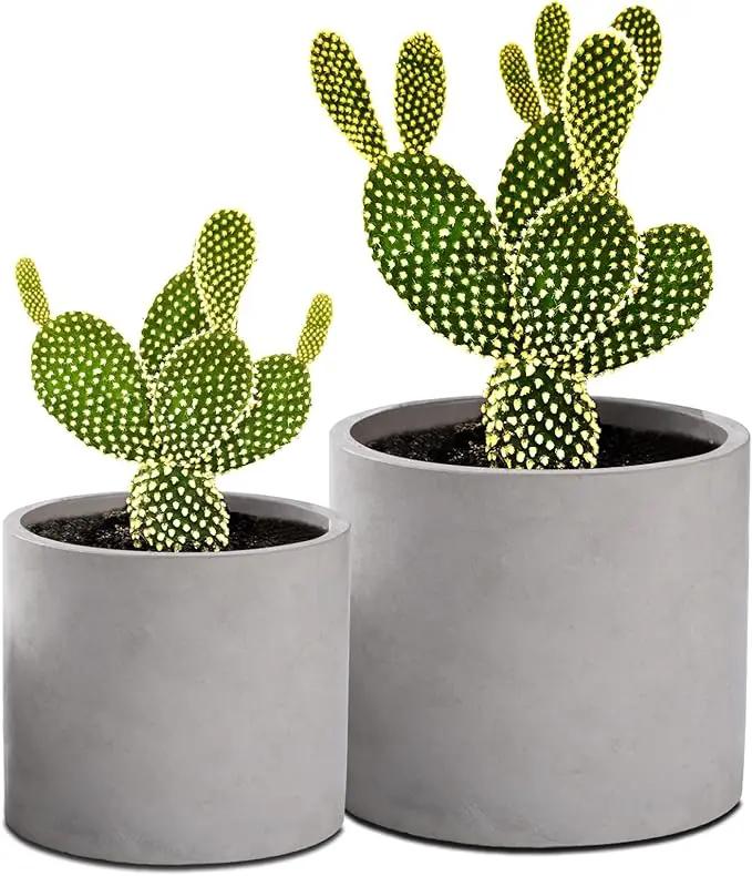 Ekirlin Planters for Indoor Plants, 3.5/4 Inch Plant Pots with Drainage Holes, Removable Rubber Stopper, Non-Slip Soft Pad - Grey Cement Concrete Planter for Most Indoor Outdoor Plants and Flowers by GreenHaven Gardens